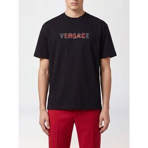 Versace Men Versace Contrast Logo Front Cotton Crew-Neck T-Shirt